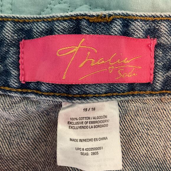 Thalia Sodi Womens Cotton Denim Patchwork Skirt Medium Wash Floral Size 15 16 - Picture 6 of 10